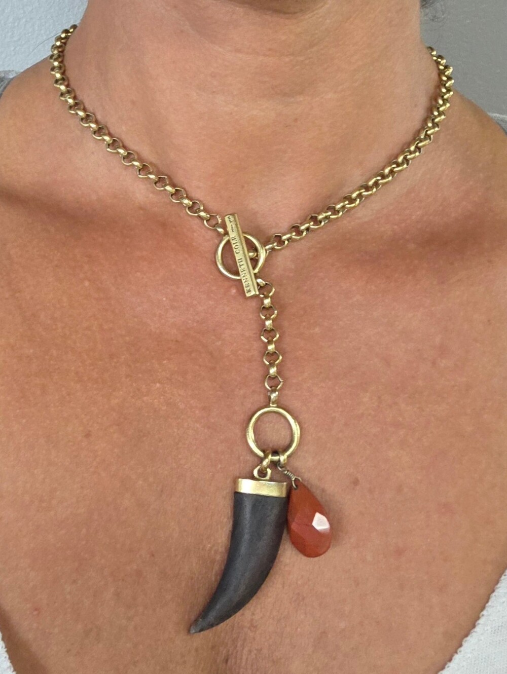 Kenneth Cole Gold-Tone Horn Pendant Necklace with Carnelian Drop
